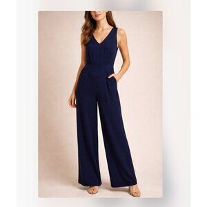 Eileen Fisher Jumpsuit Womens Medium Blue Sleeveless Wide Leg Silk One Piece
